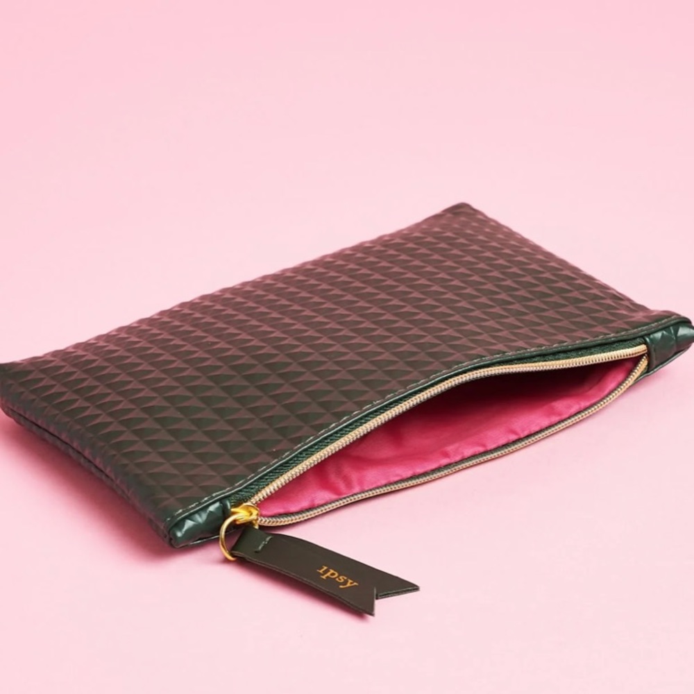 Ipsy Green Geometric Glam Cosmetic Bag
